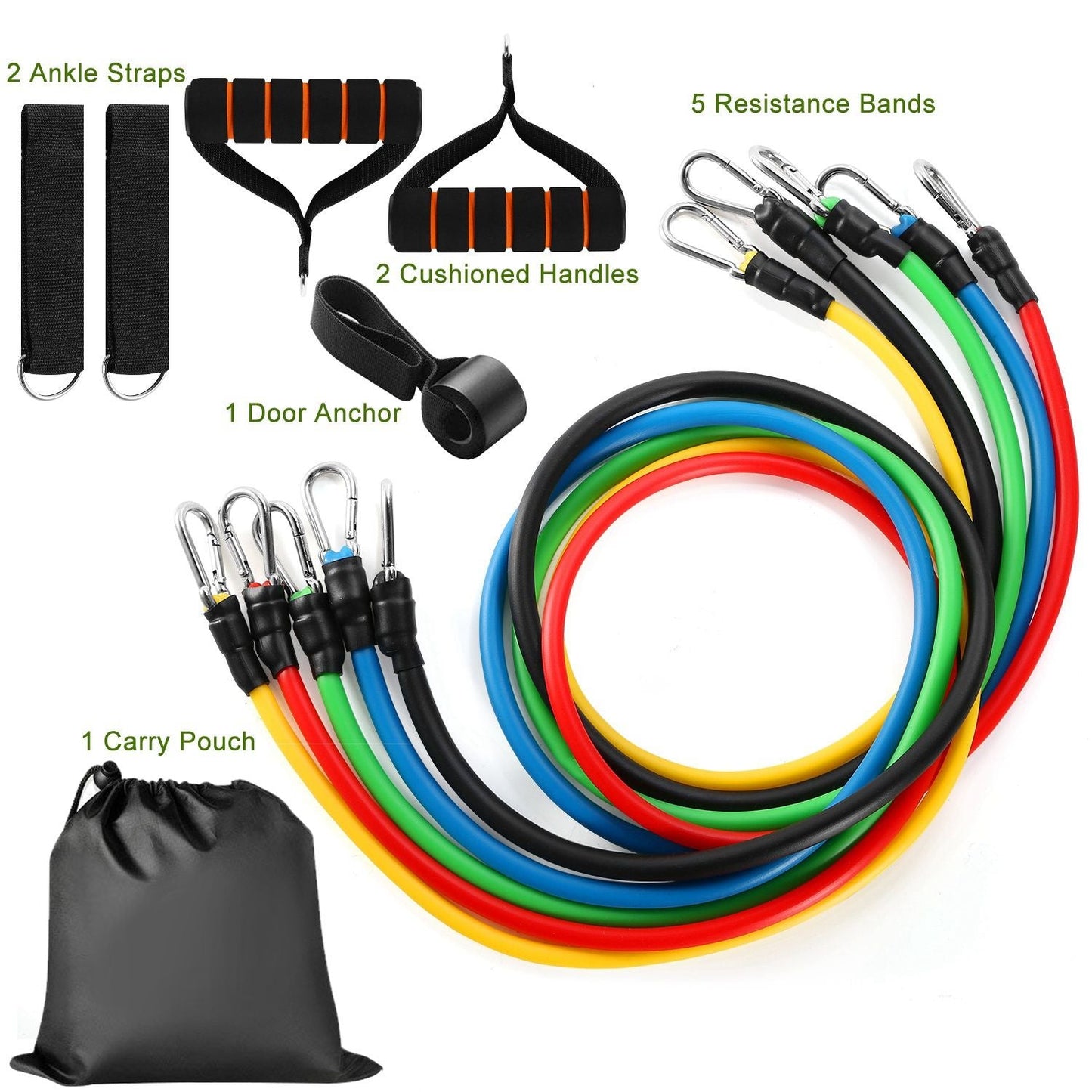 Resistance Bands Set – 11pcs Stackable Up to 100 lbs | Home & Gym Workout Kit
