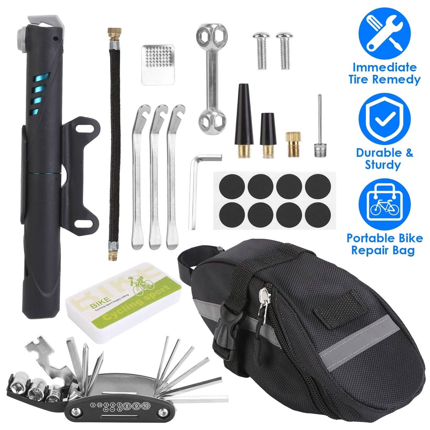 16-in-1 Bike Tire Repair Kit | Portable Cycling Emergency Tool Set