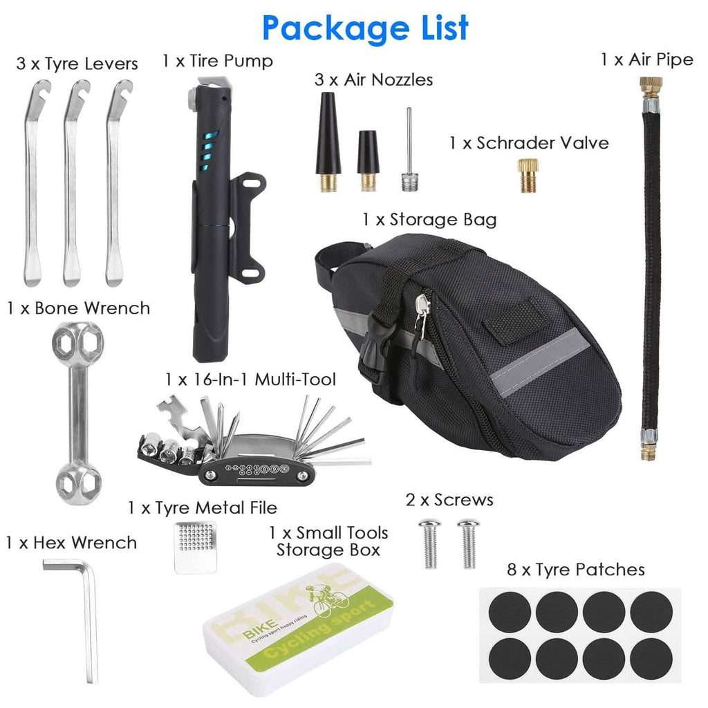 16-in-1 Bike Tire Repair Kit | Portable Cycling Emergency Tool Set