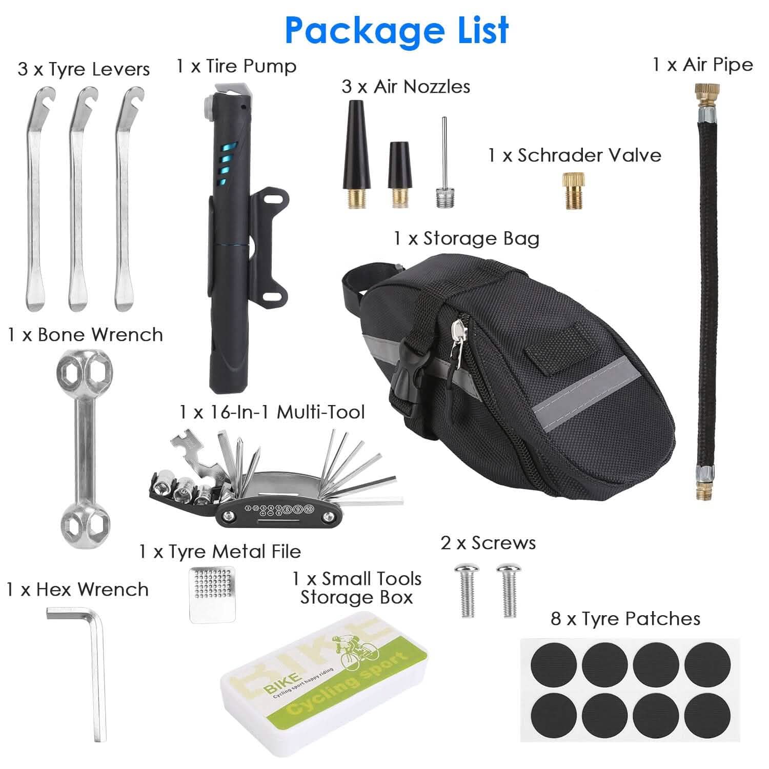 16-in-1 Bike Tire Repair Kit | Portable Cycling Emergency Tool Set