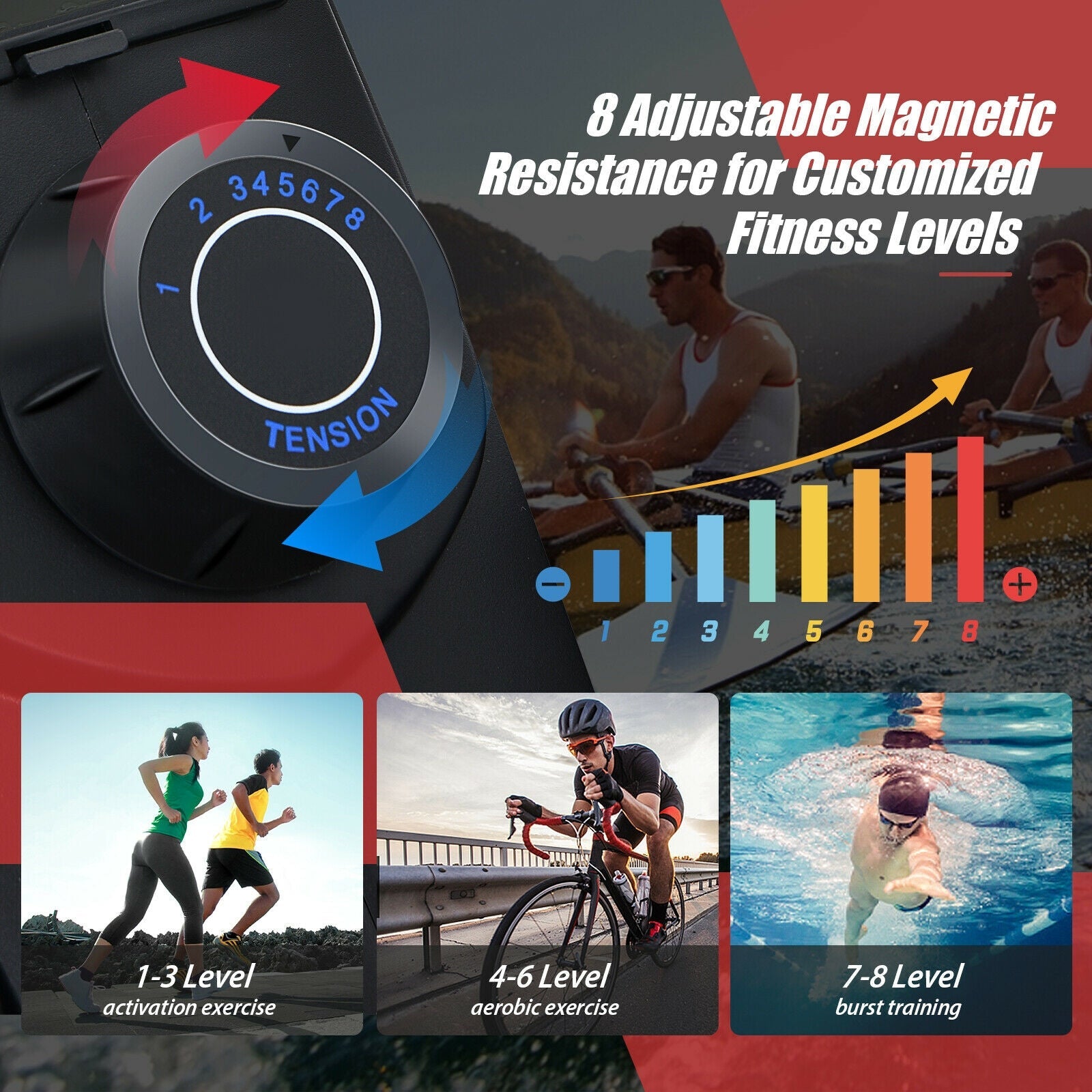 Folding Magnetic Rowing Machine | 8-Level Resistance with Monitor & Aluminum Rail