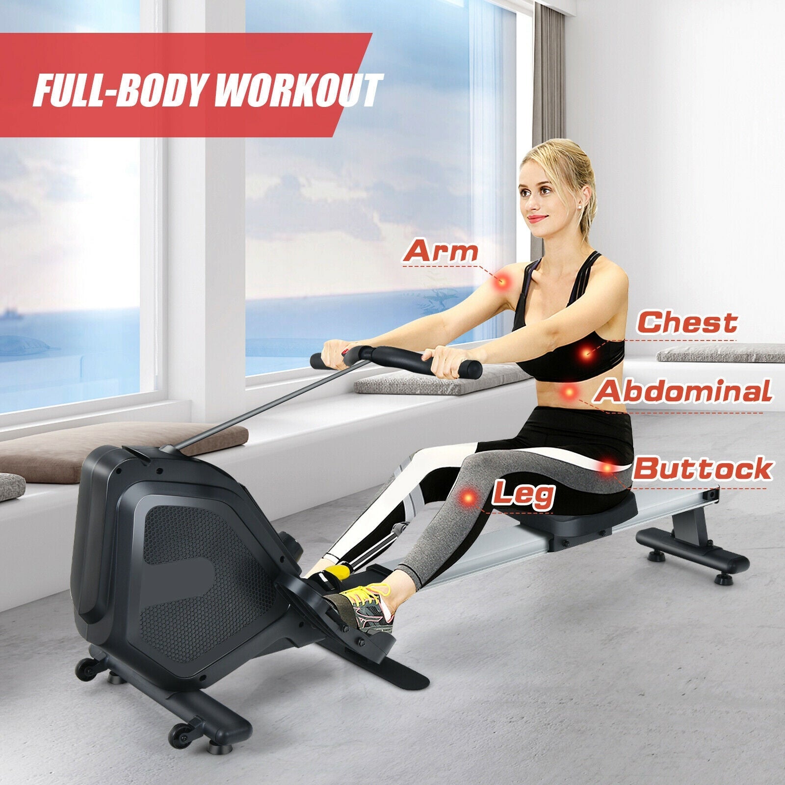 Folding Magnetic Rowing Machine | 8-Level Resistance with Monitor & Aluminum Rail