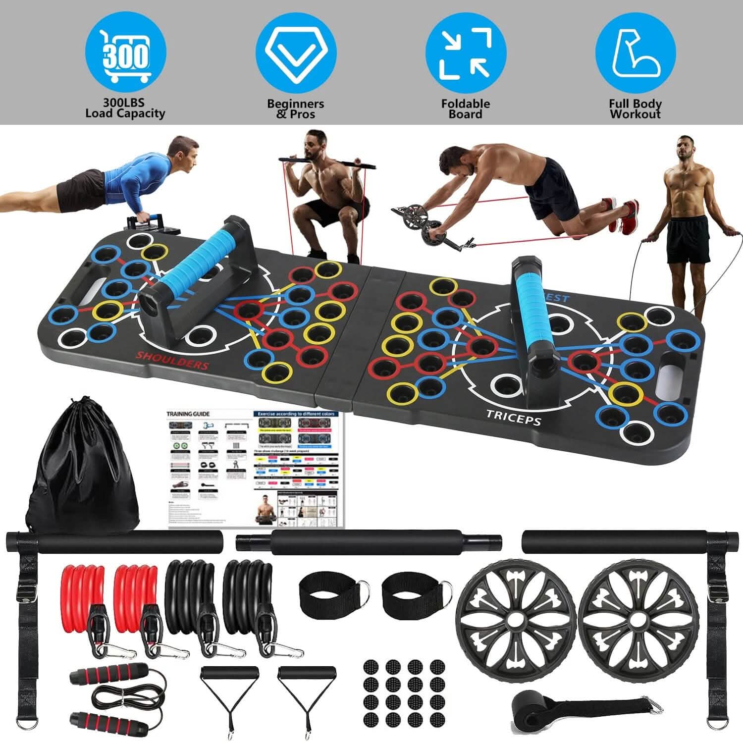 Push Up Board | Multifunctional Home Strength Training Set with 15 Accessories