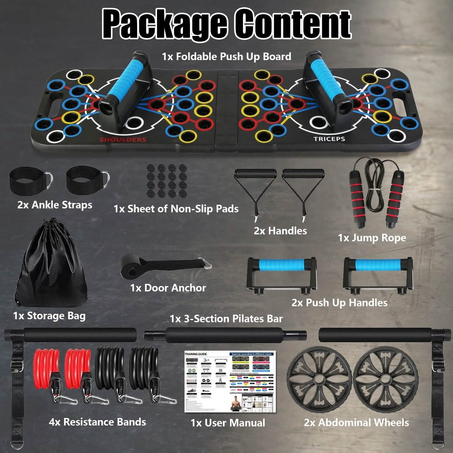 Push Up Board | Multifunctional Home Strength Training Set with 15 Accessories