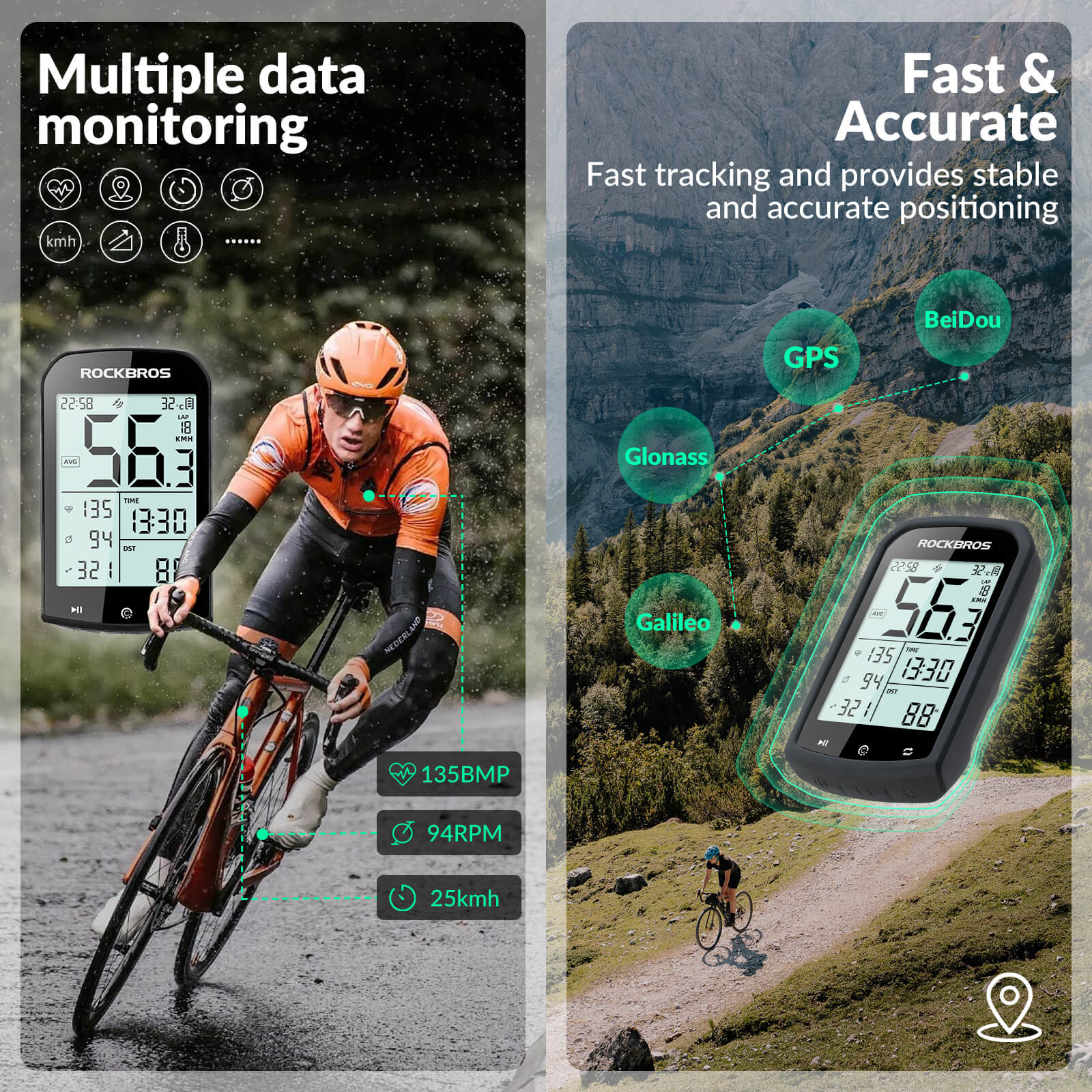 ROCKBROS M1 Bike GPS Computer | Smart Cycling Computer with ANT+ & Bluetooth